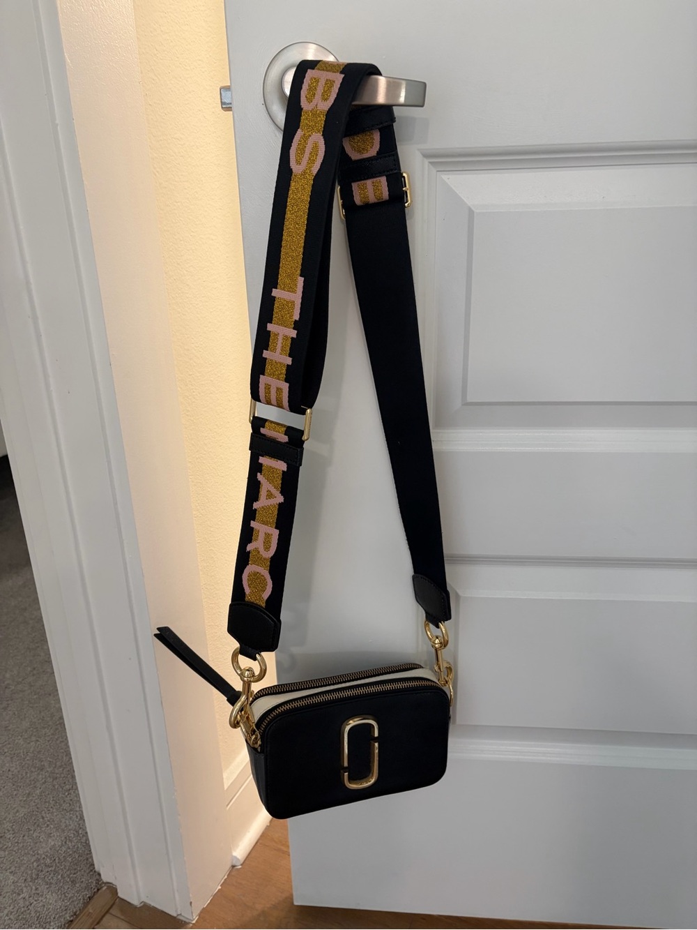 Marc Jacobs Black Snapshot Crossbody with Branded Webbing Strap